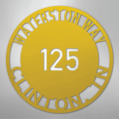 Custom Metal Sign - Personalized Circle Address Plaque Yellow