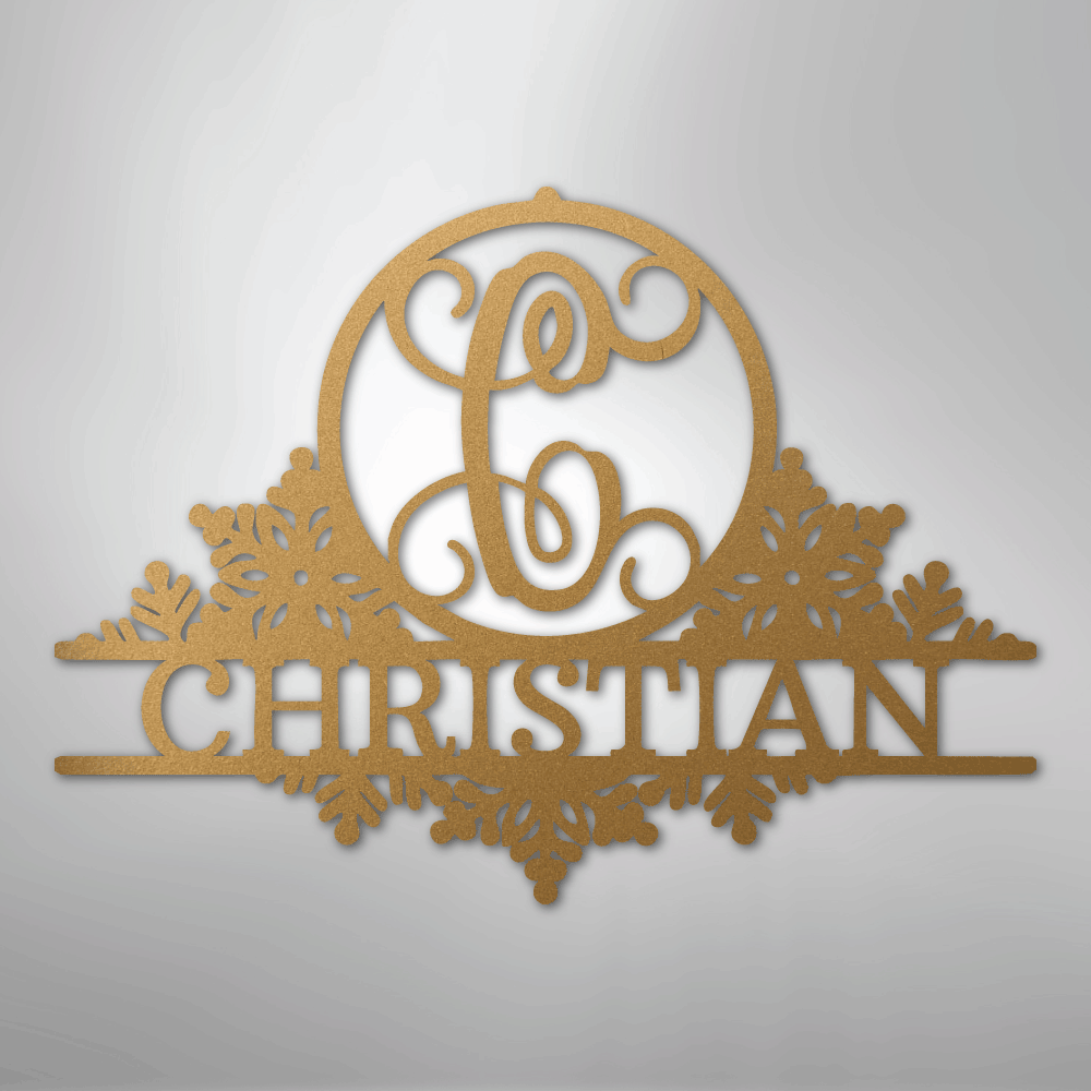 Custom Metal Wall Art - Personalized Winter Sign Gold
