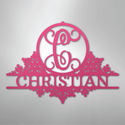 Custom Metal Wall Art - Personalized Winter Sign Pink