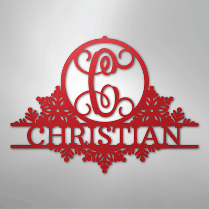 Custom Metal Wall Art - Personalized Winter Sign Red