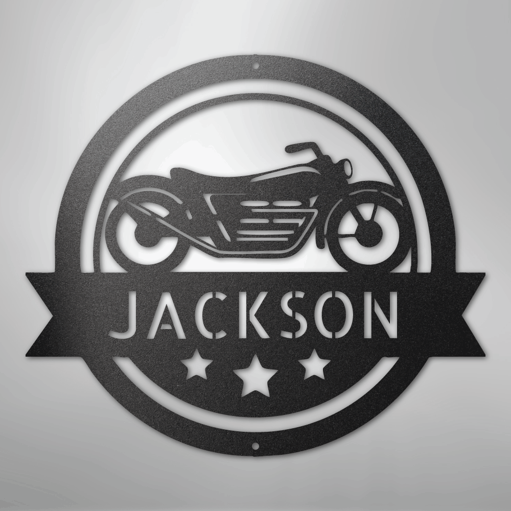 Custom Metal Wall Art - Personalized Motorcycle Name Monogram Sign