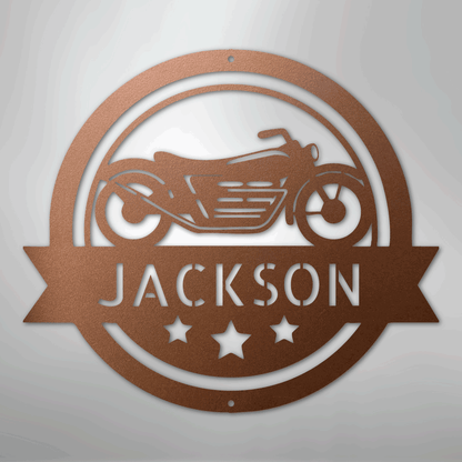 Custom Metal Wall Art - Personalized Motorcycle Name Monogram Sign Copper