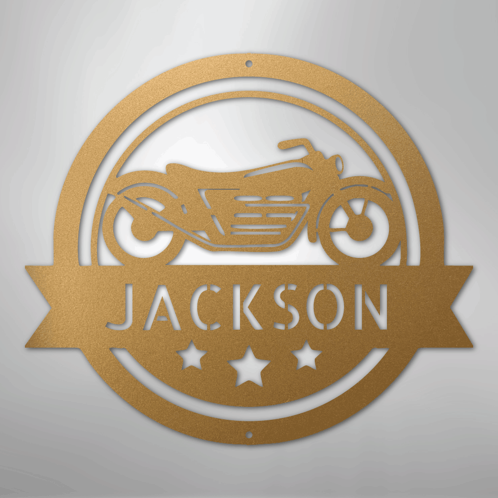 Custom Metal Wall Art - Personalized Motorcycle Name Monogram Sign Gold