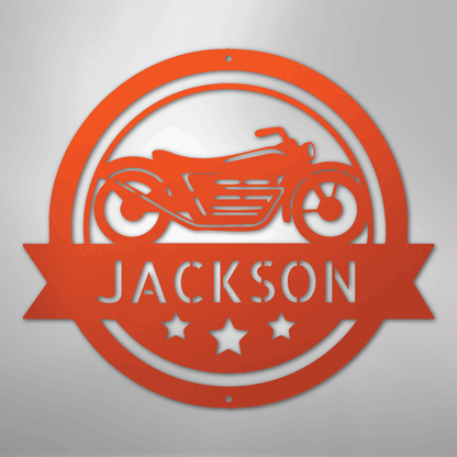 Custom Metal Wall Art - Personalized Motorcycle Name Monogram Sign Orange