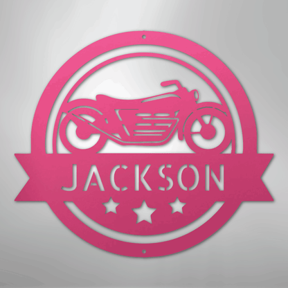 Custom Metal Wall Art - Personalized Motorcycle Name Monogram Sign Pink