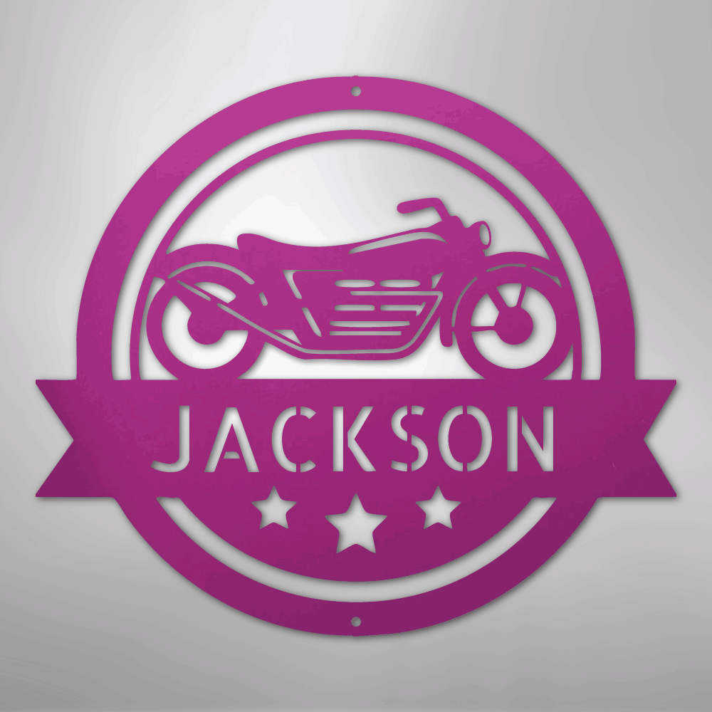 Custom Metal Wall Art - Personalized Motorcycle Name Monogram Sign Purple