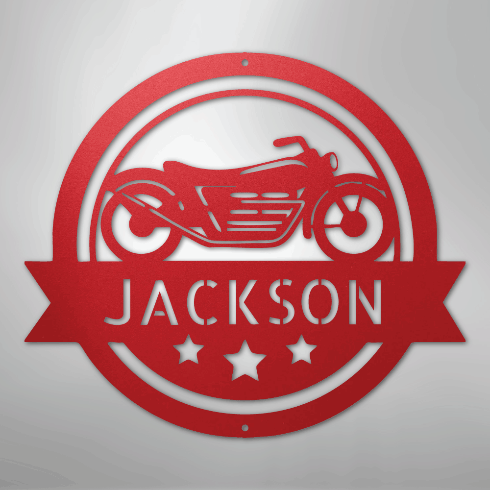 Custom Metal Wall Art - Personalized Motorcycle Name Monogram Sign Red