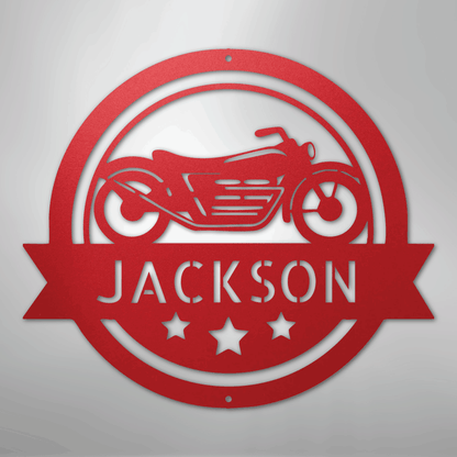Custom Metal Wall Art - Personalized Motorcycle Name Monogram Sign Red