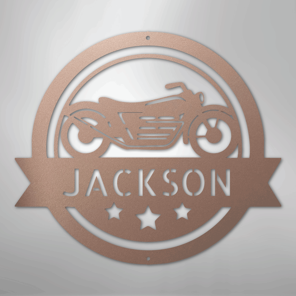 Custom Metal Wall Art - Personalized Motorcycle Name Monogram Sign Rose