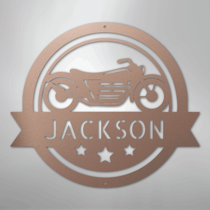 Custom Metal Wall Art - Personalized Motorcycle Name Monogram Sign Rose