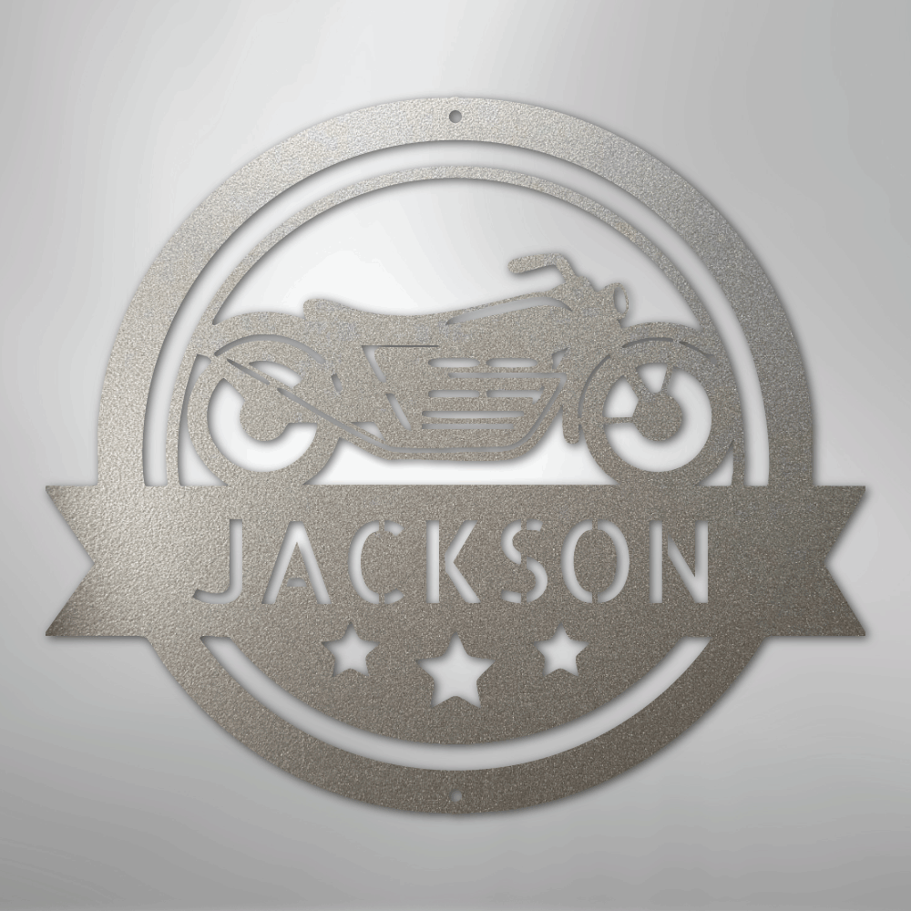 Custom Metal Wall Art - Personalized Motorcycle Name Monogram Sign Silver