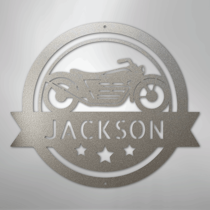 Custom Metal Wall Art - Personalized Motorcycle Name Monogram Sign Silver