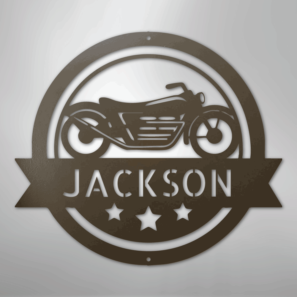 Custom Metal Wall Art - Personalized Motorcycle Name Monogram Sign Stone