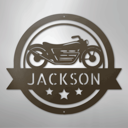 Custom Metal Wall Art - Personalized Motorcycle Name Monogram Sign Stone