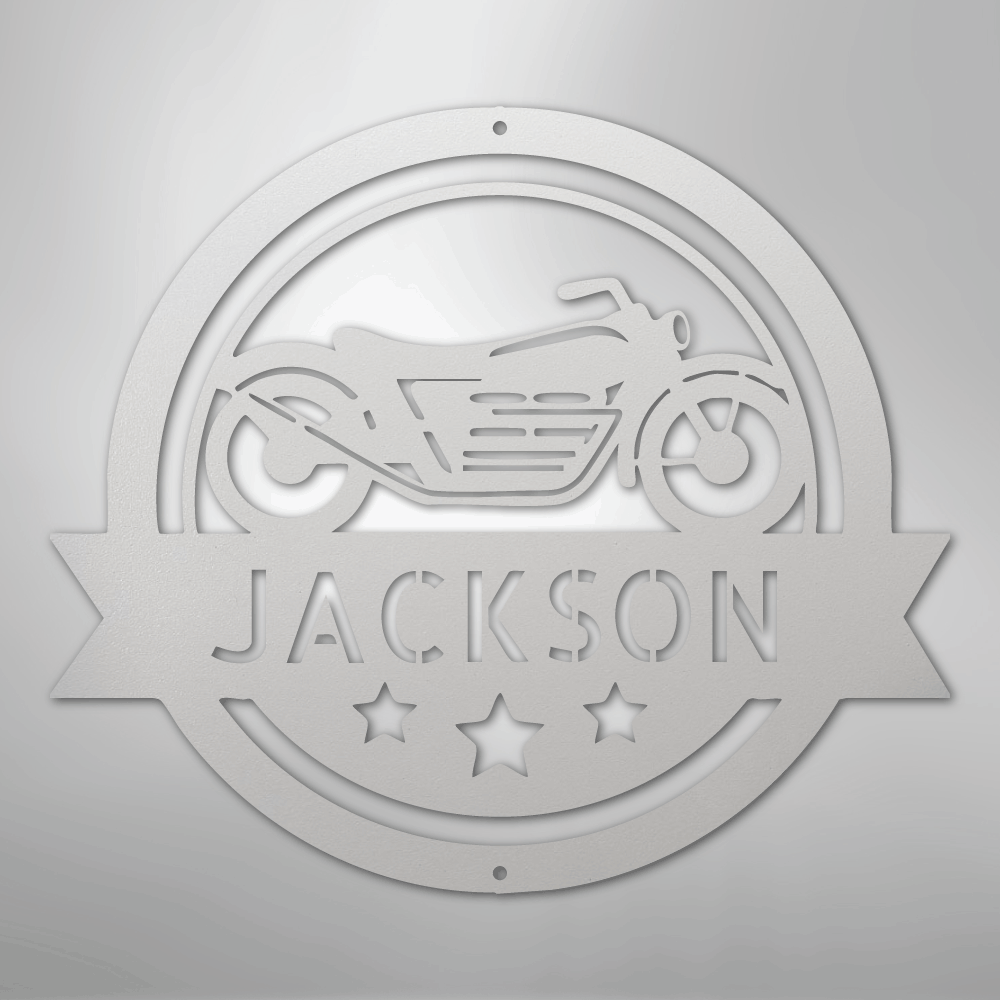 Custom Metal Wall Art - Personalized Motorcycle Name Monogram Sign White