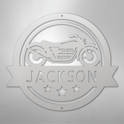 Custom Metal Wall Art - Personalized Motorcycle Name Monogram Sign White