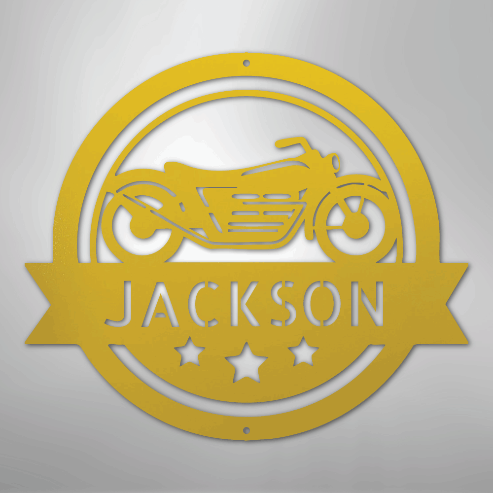 Custom Metal Wall Art - Personalized Motorcycle Name Monogram Sign Yellow