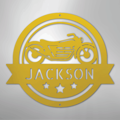 Custom Metal Wall Art - Personalized Motorcycle Name Monogram Sign Yellow