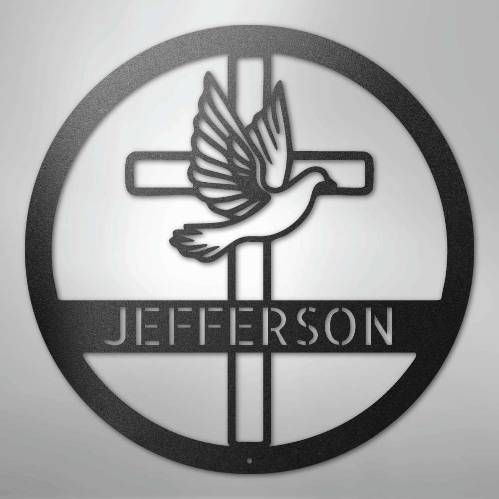 Custom Metal Wall Art - Personalized Cross and Dove Monogram Sign