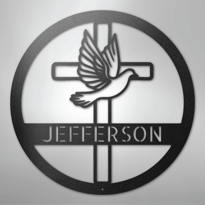 Custom Metal Wall Art - Personalized Cross and Dove Monogram Sign