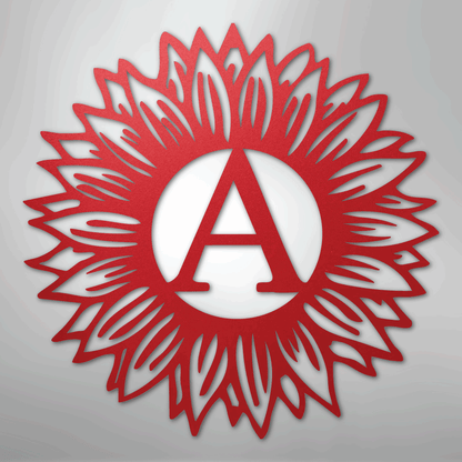 Custom Metal Wall Art - Personalized Sunflower Sign Red
