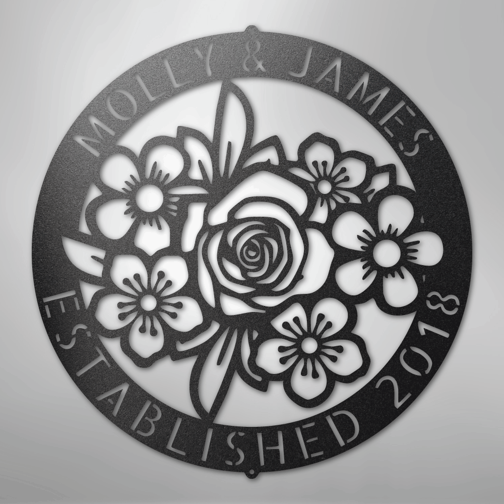 Custom Metal Wall Art - Personalized Floral Name Sign