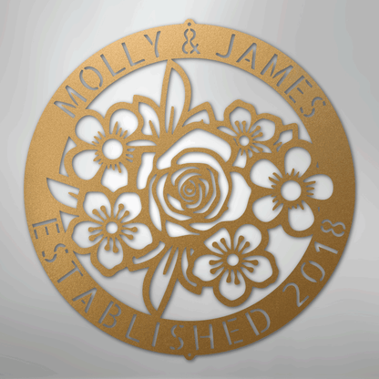 Custom Metal Wall Art - Personalized Floral Name Sign Gold