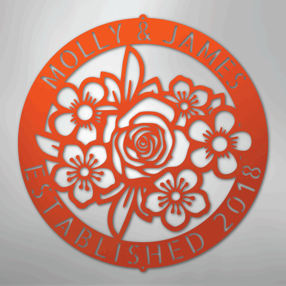 Custom Metal Wall Art - Personalized Floral Name Sign Orange
