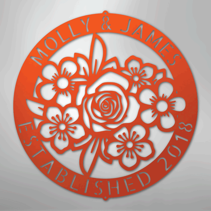 Custom Metal Wall Art - Personalized Floral Name Sign Orange