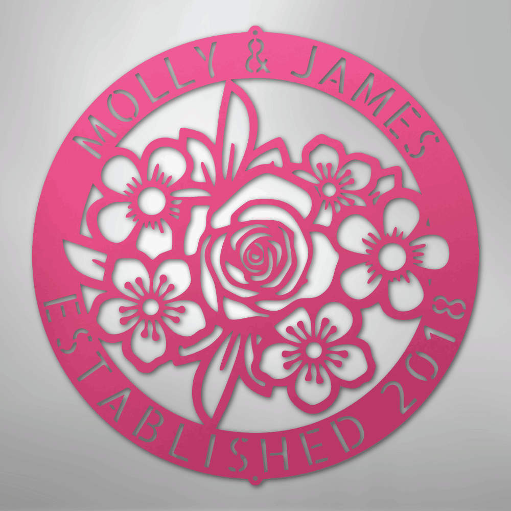 Custom Metal Wall Art - Personalized Floral Name Sign Pink