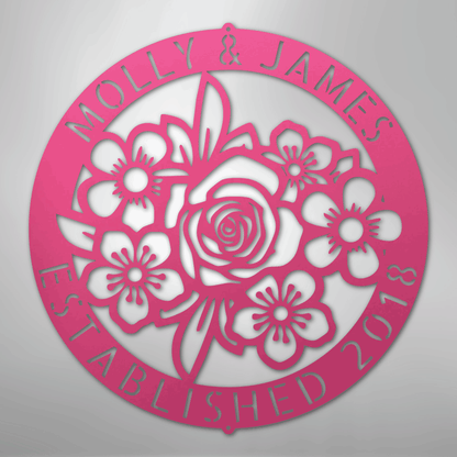 Custom Metal Wall Art - Personalized Floral Name Sign Pink