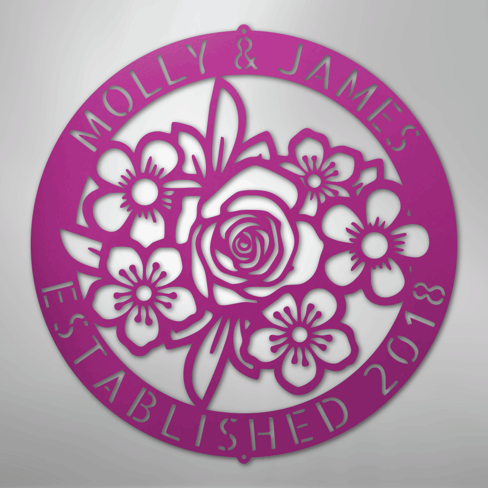 Custom Metal Wall Art - Personalized Floral Name Sign Purple