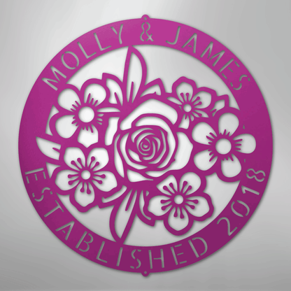 Custom Metal Wall Art - Personalized Floral Name Sign Purple