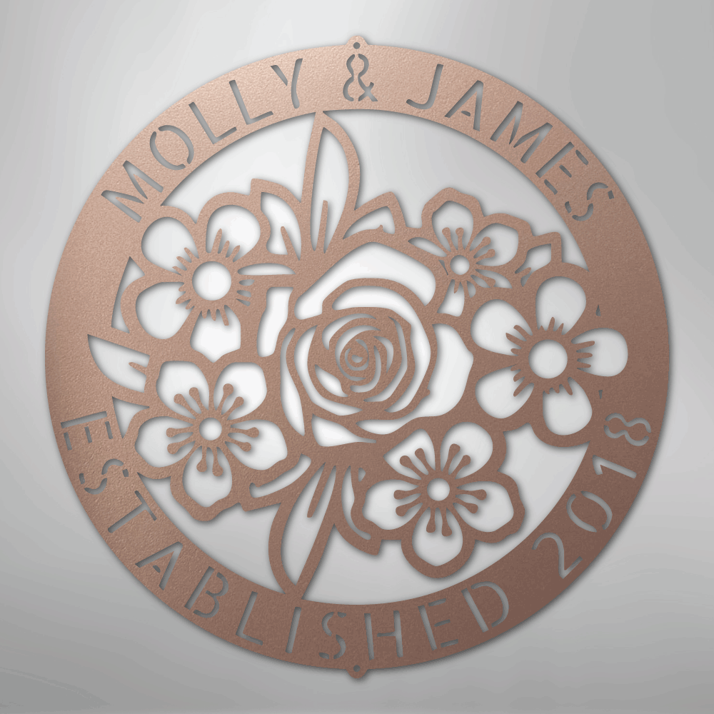 Custom Metal Wall Art - Personalized Floral Name Sign Rose