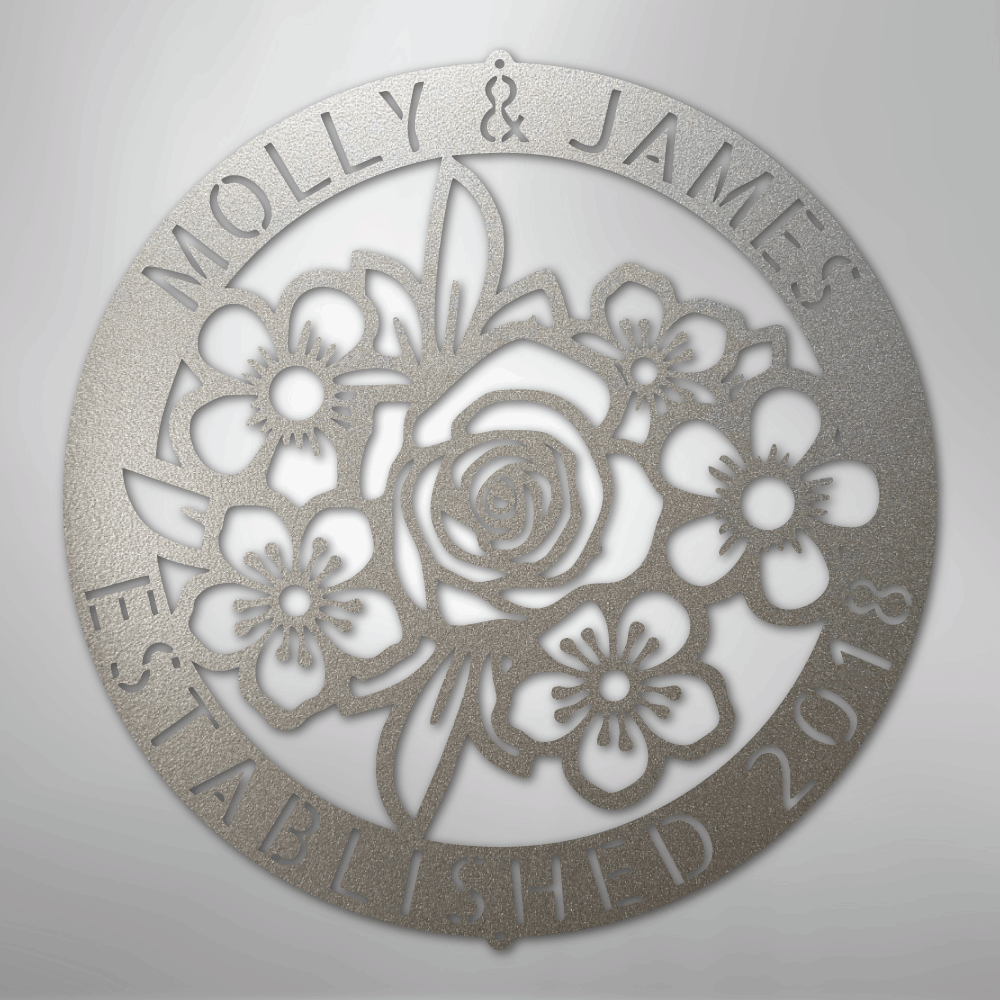 Custom Metal Wall Art - Personalized Floral Name Sign Silver