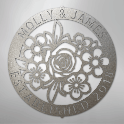 Custom Metal Wall Art - Personalized Floral Name Sign Silver