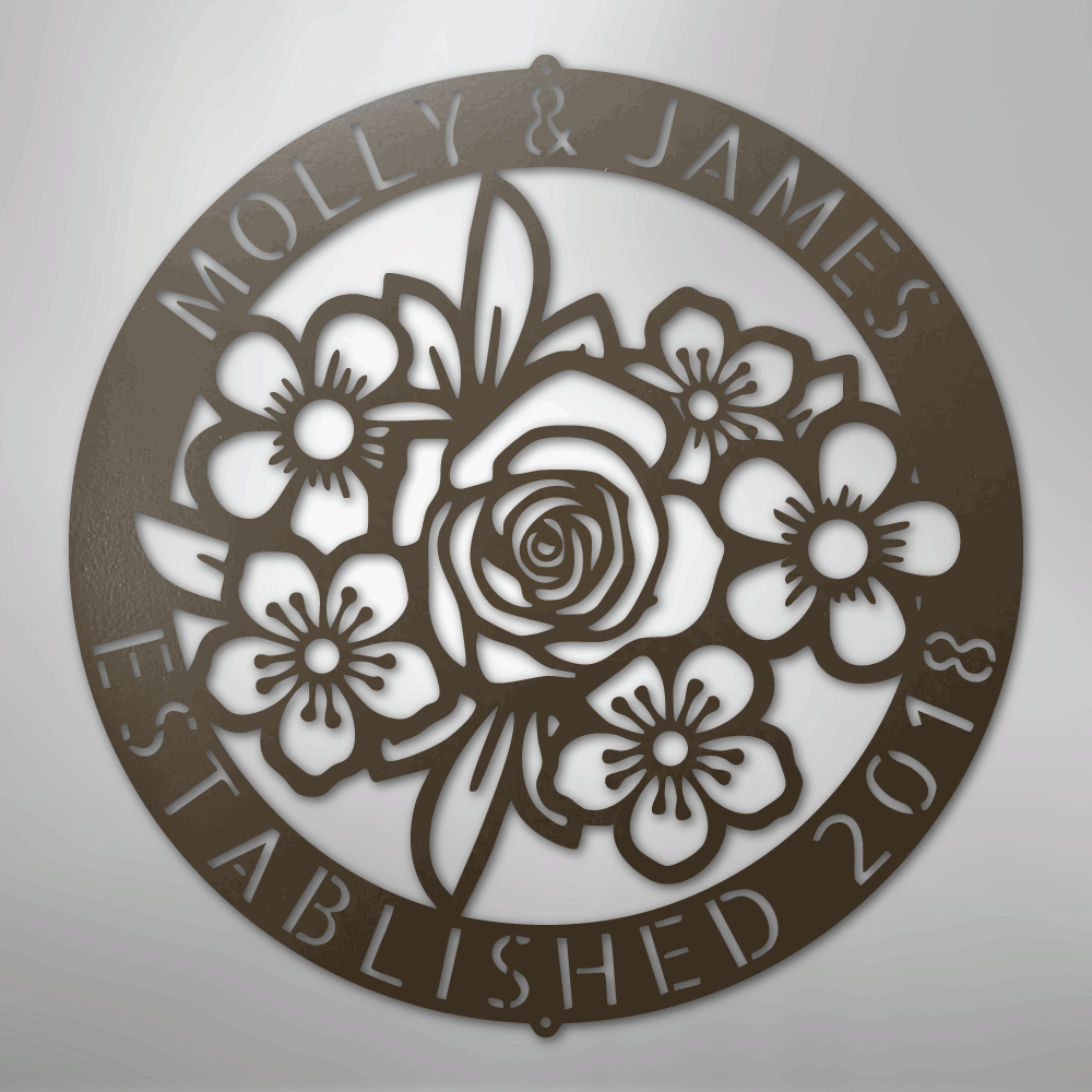 Custom Metal Wall Art - Personalized Floral Name Sign Stone