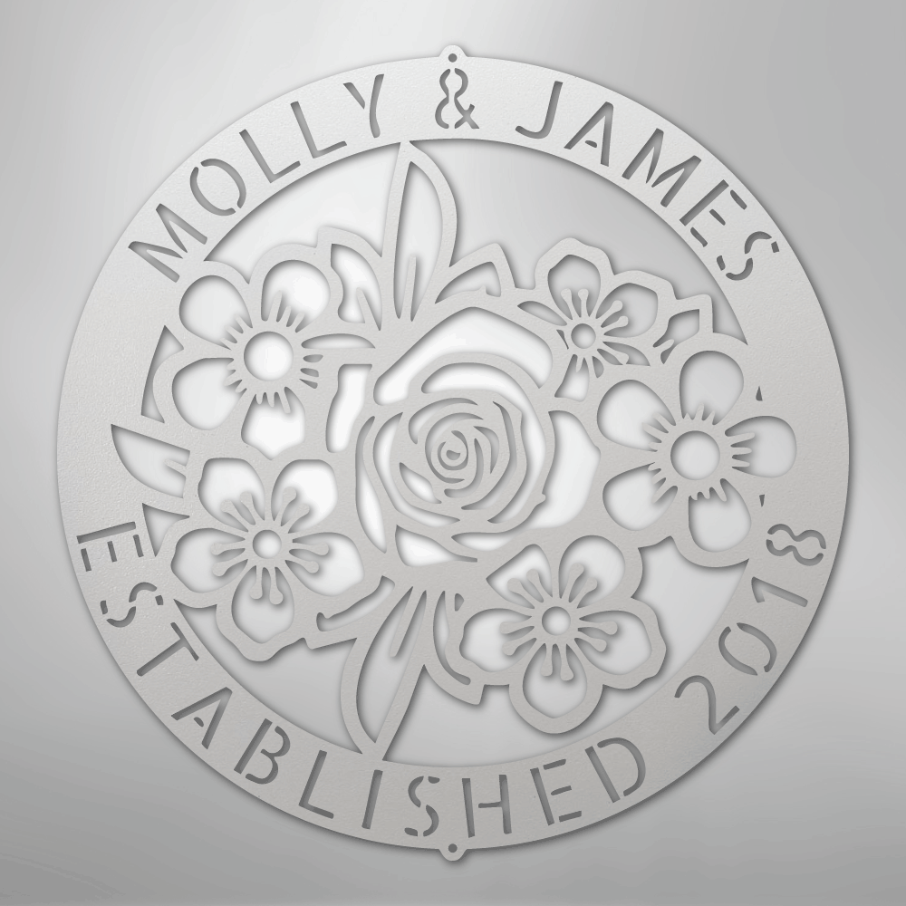 Custom Metal Wall Art - Personalized Floral Name Sign White