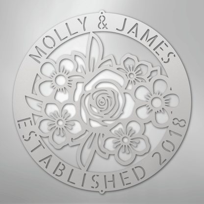 Custom Metal Wall Art - Personalized Floral Name Sign White