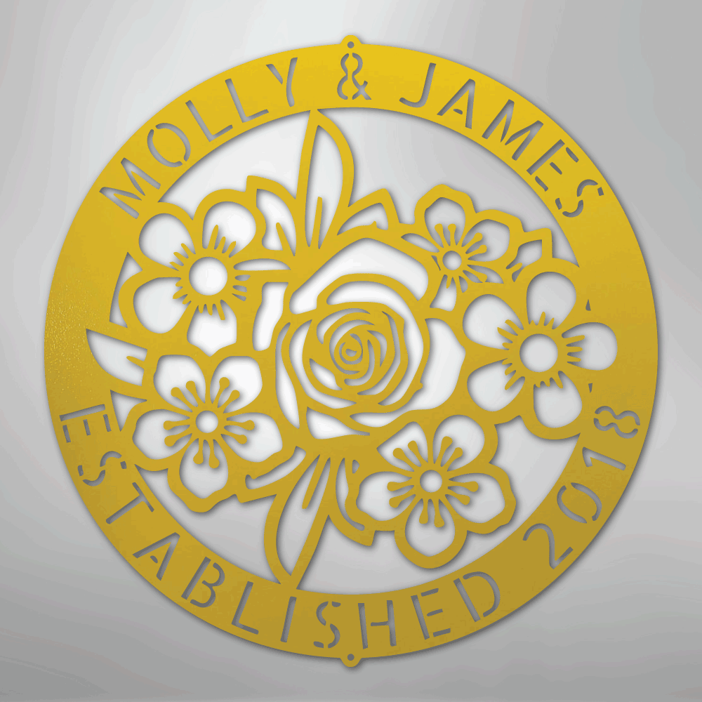 Custom Metal Wall Art - Personalized Floral Name Sign Yellow