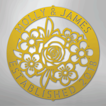 Custom Metal Wall Art - Personalized Floral Name Sign Yellow