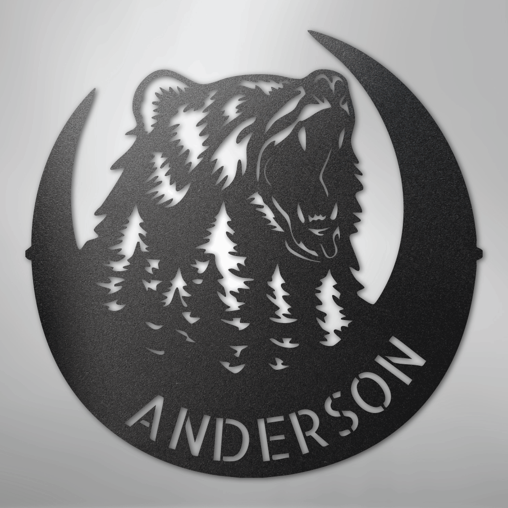 Custom Metal Wall Art - Personalized Grizzly Bear Monogram Sign
