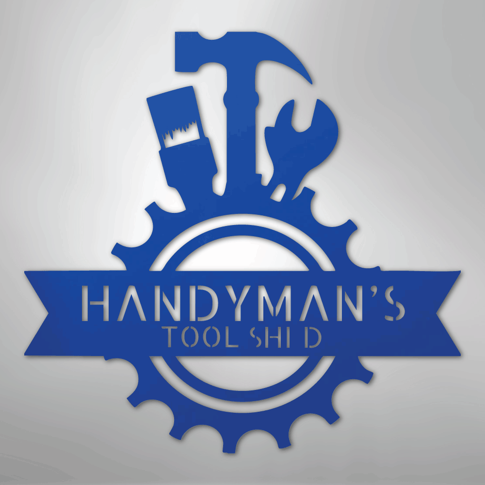 Custom Metal Wall Art - Personalized Tool Man Workshop Plaque Blue