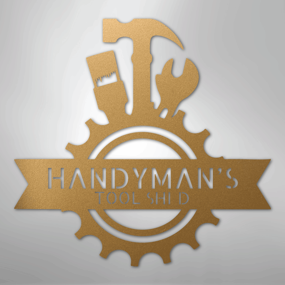 Custom Metal Wall Art - Personalized Tool Man Workshop Plaque Gold