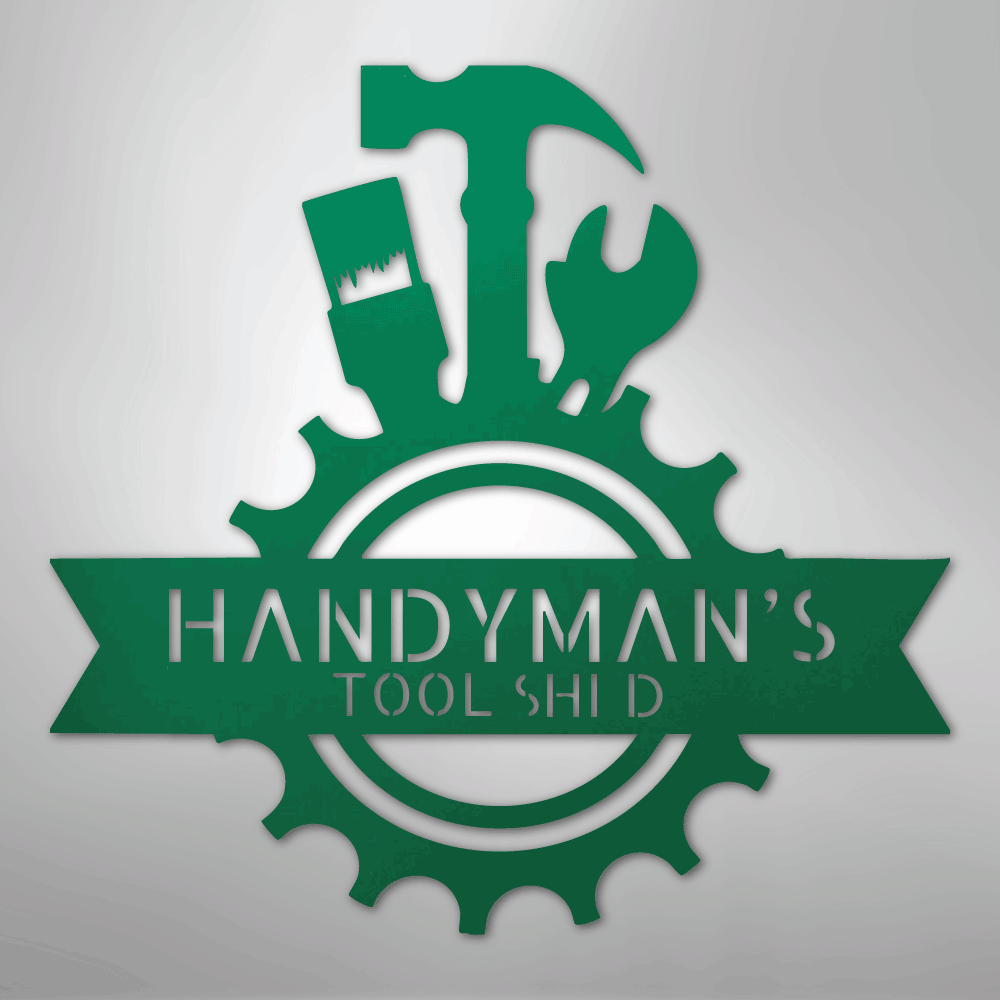 Custom Metal Wall Art - Personalized Tool Man Workshop Plaque Green