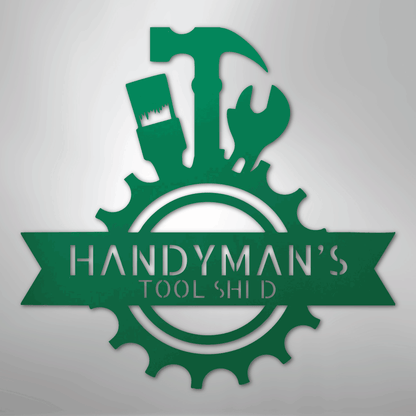 Custom Metal Wall Art - Personalized Tool Man Workshop Plaque Green