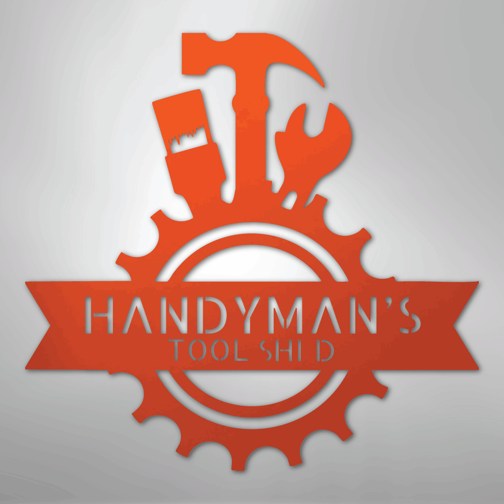 Custom Metal Wall Art - Personalized Tool Man Workshop Plaque Orange