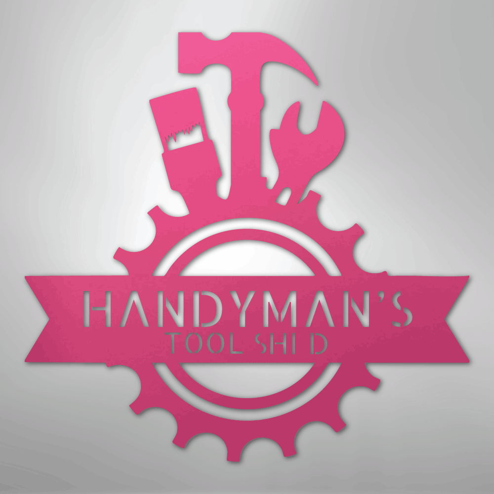 Custom Metal Wall Art - Personalized Tool Man Workshop Plaque Pink