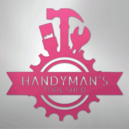 Custom Metal Wall Art - Personalized Tool Man Workshop Plaque Pink