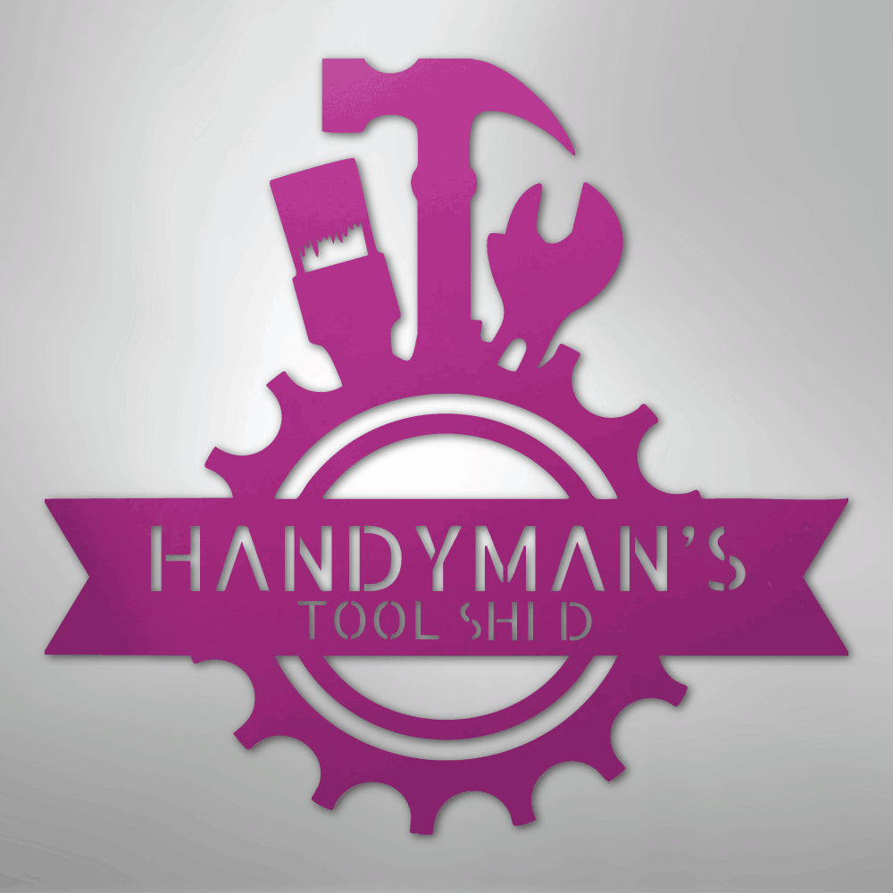 Custom Metal Wall Art - Personalized Tool Man Workshop Plaque Purple